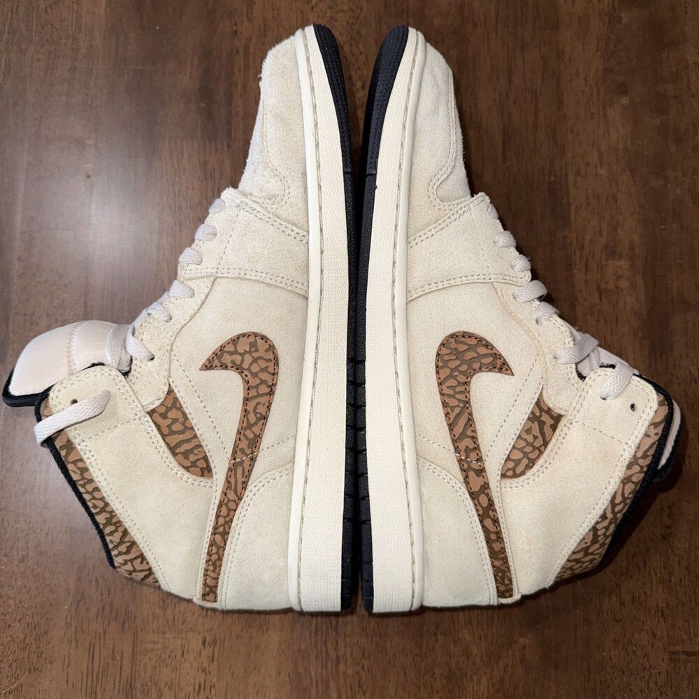 Nike Air Jordan 1 Mid Tan Brown Elephant Print Swoosh Suede Mens 10 DZ4129-102 - Picture 4 of 10